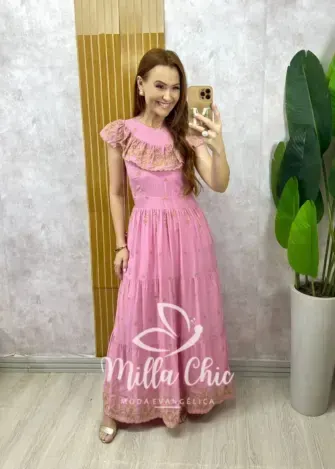 Vestido Dalva em lesie bordado - Rose - Milla Chic