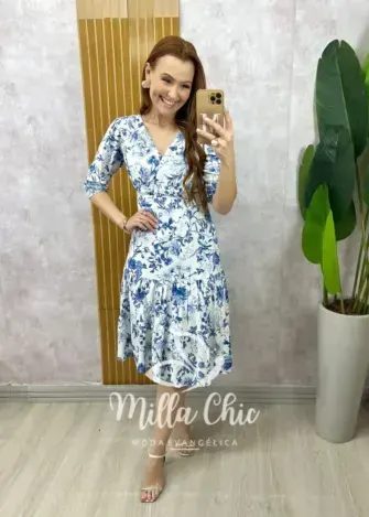 Vestido Cássia em linho branco estampado - Milla Chic