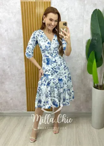 Vestido Cássia em linho branco estampado - Milla Chic