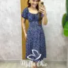 Vestido Camponesa Em Viscolinho estampado azul - Milla Chic