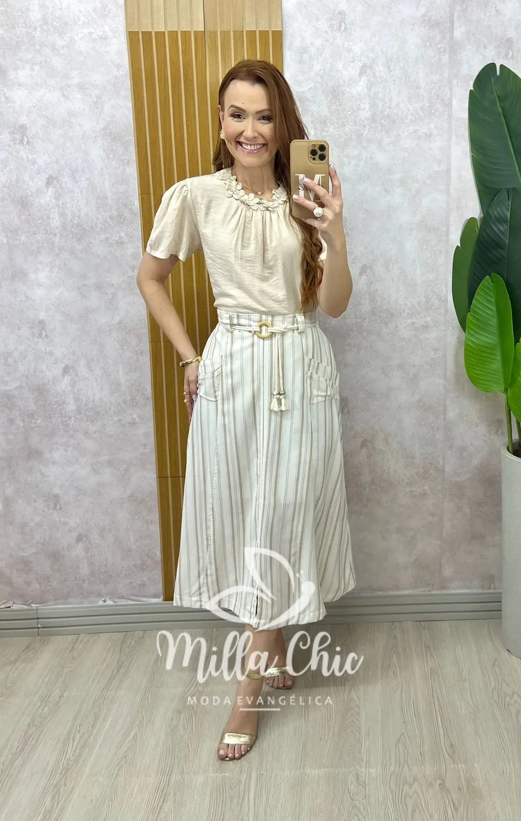 Saia Lisa Em Linho – Areia – Milla Chic Saia Lisa Em Linho - Areia - Milla Chic