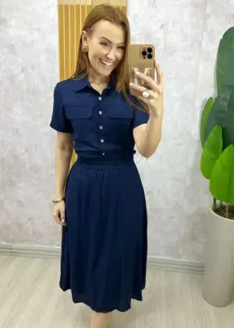 Conjunto Antonela em linho - Azul Marinho - Milla Chic