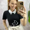 Blusa Juliana com gola preta - Milla Chic