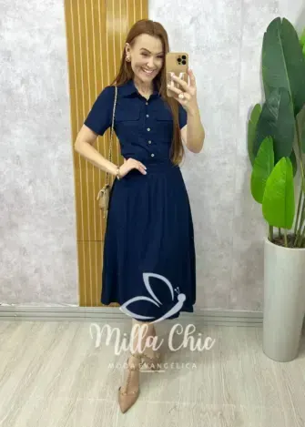 Conjunto Antonela em linho - Azul Marinho - Milla Chic