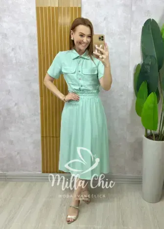 Conjunto Antonela em linho - Menta - Milla Chic