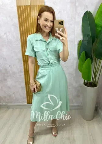 Conjunto Antonela em linho - Menta - Milla Chic