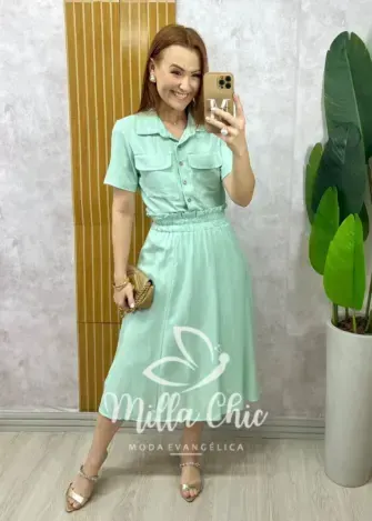Conjunto Antonela em linho - Menta - Milla Chic