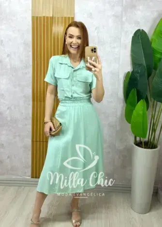 Conjunto Antonela em linho - Menta - Milla Chic