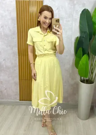 Conjunto Antonela em linho - Amarelo Manteiga - Milla Chic
