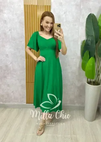 Vestido Pamela Em Viscolinho - Verde bandeira - Milla Chic