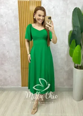 Vestido Pamela Em Viscolinho - Verde bandeira - Milla Chic