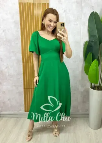 Vestido Pamela Em Viscolinho - Verde bandeira - Milla Chic
