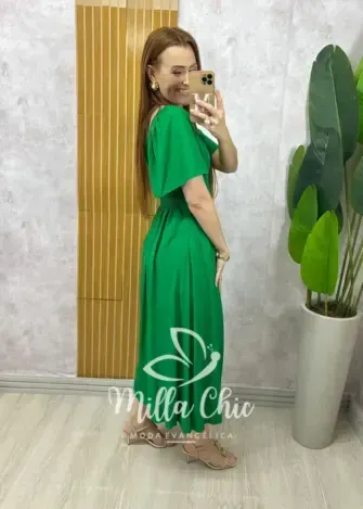 Vestido Pamela Em Viscolinho - Verde bandeira - Milla Chic