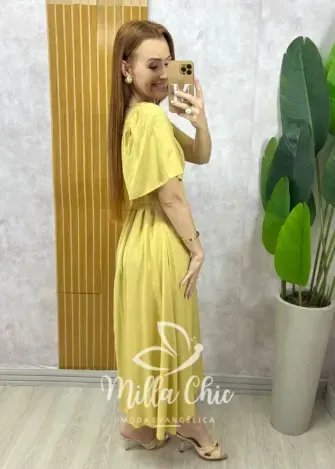 Vestido Pamela Em Viscolinho - amarelo manteiga - Milla Chic