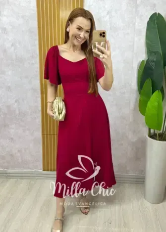 Vestido Pamela Em Viscolinho - vermelho cereja - Milla Chic
