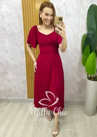 Vestido Pamela Em Viscolinho - vermelho cereja - Milla Chic