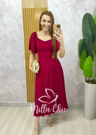 Vestido Pamela Em Viscolinho - vermelho cereja - Milla Chic