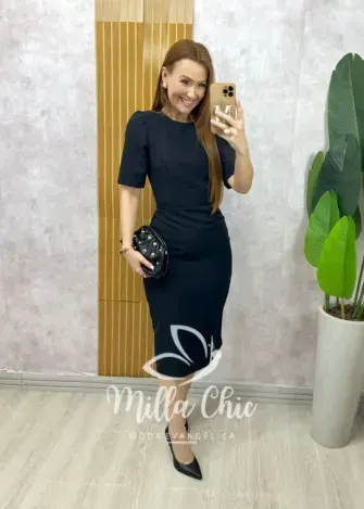 Vestido Irene em alfaiataria - Preto - Milla Chic