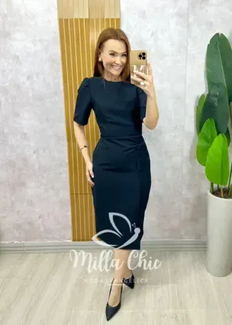 Vestido Irene em alfaiataria - Preto - Milla Chic