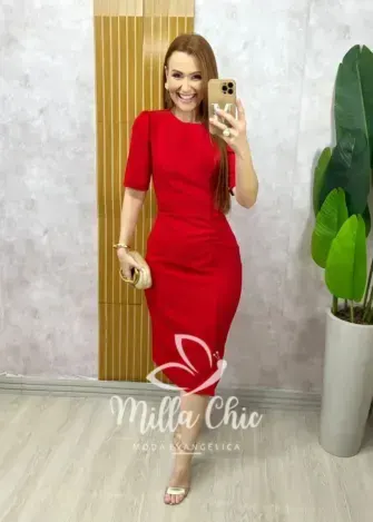 Vestido Irene em alfaiataria - Vermelho tomate - Milla Chic