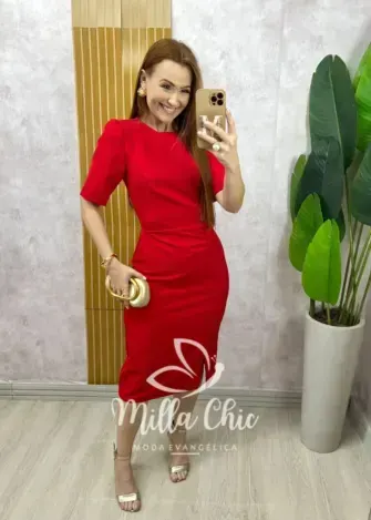 Vestido Irene em alfaiataria - Vermelho tomate - Milla Chic
