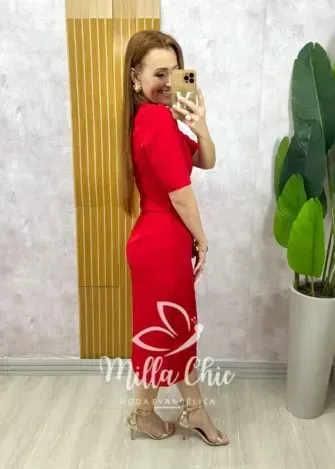 Vestido Irene em alfaiataria - Vermelho tomate - Milla Chic