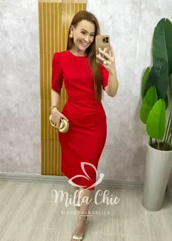 Vestido Irene em alfaiataria - Vermelho tomate - Milla Chic