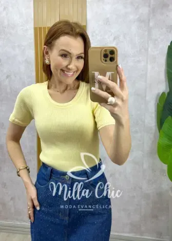 Blusa Célia em tricot modal - Amarelo manteiga - Milla Chic