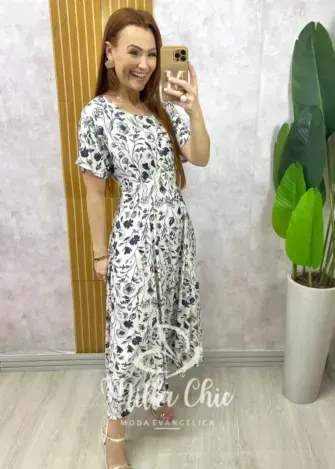 Vestido Esmeralda - Estampado azul marinho - Milla Chic