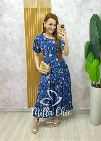 Vestido Esmeralda - Estampado azul marinho - Milla Chic