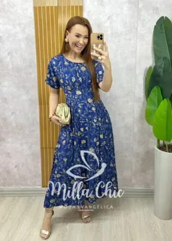 Vestido Esmeralda - Estampado azul marinho - Milla Chic