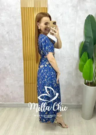 Vestido Esmeralda - Estampado azul marinho - Milla Chic