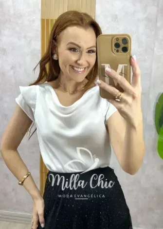 Blusa Amália em cetim Branca - Milla Chic