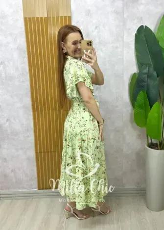 Vestido Belinda em viscolinho menta estampado - Milla Chic
