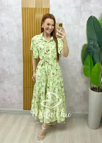 Vestido Belinda em viscolinho menta estampado - Milla Chic