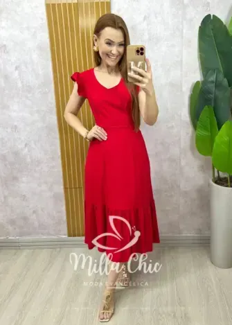 Vestido Alicia em viscosarja vermelho cereja - Milla Chic