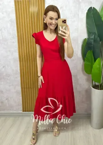 Vestido Alicia em viscosarja vermelho cereja - Milla Chic