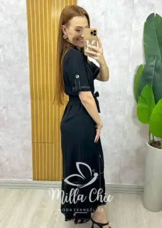 Vestido Lavínia em Linho - Preto - Milla Chic
