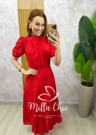 Vestido Joyce  em Lesie algodão vermelho tomate - Milla Chic