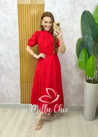Vestido Joyce  em Lesie algodão vermelho tomate - Milla Chic