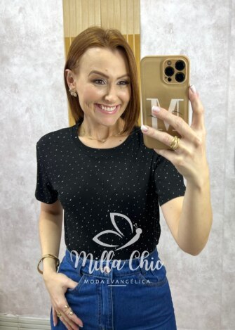 Blusa Nadima preta com aplicações - Milla Chic