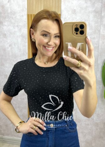Blusa Nadima preta com aplicações - Milla Chic