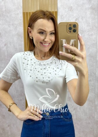 Blusa Mari em algodão bordada branca - Milla Chic