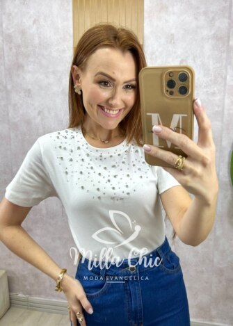 Blusa Mari em algodão bordada branca - Milla Chic