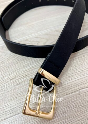 Cinto Preto Fivela Dourada - Milla Chic