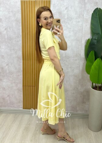 Conjunto Antonela em linho - Amarelo Manteiga - Milla Chic
