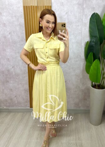 Conjunto Antonela em linho - Amarelo Manteiga - Milla Chic