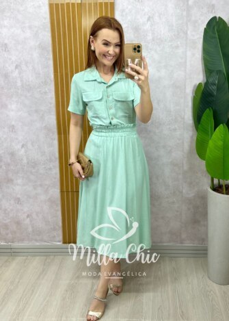 Conjunto Antonela em linho - Menta - Milla Chic