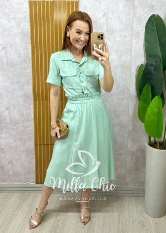 Conjunto Antonela em linho - Menta - Milla Chic