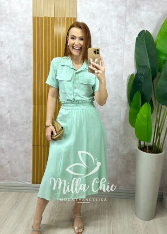 Conjunto Antonela em linho - Menta - Milla Chic